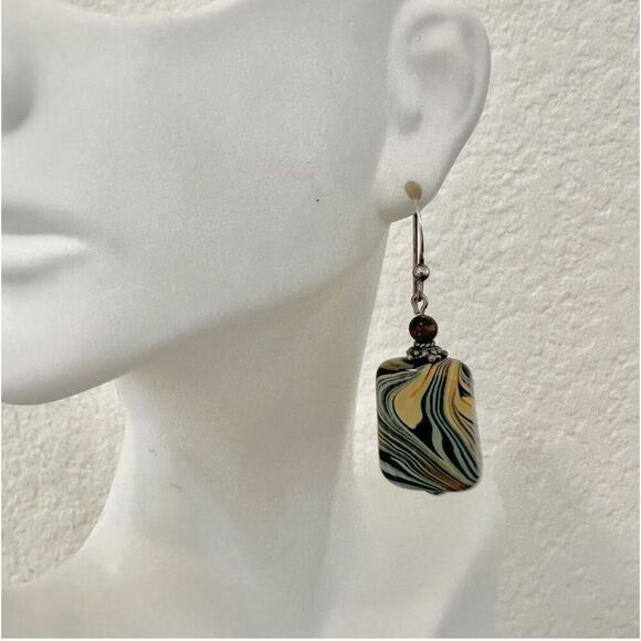 Sterling silver swirl beaded natural stone drop earrings - Picture 2 of 7